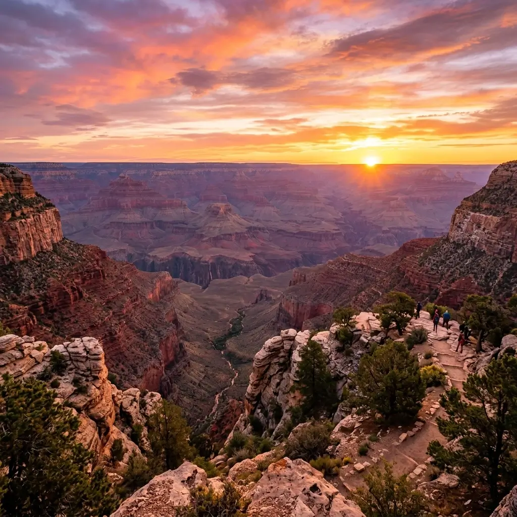 Scenic sunrise over Grand Canyon peaks